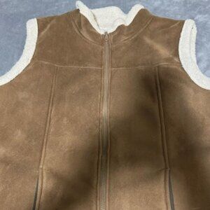 Vintage 90s Cabela's Women's Large Faux Suede Sherpa Zip Vest Jacket Penny Lane